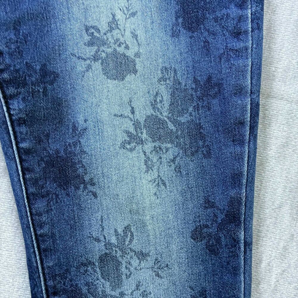 Twenty One Black Jeans Womens 5/6 Skinny Blue Floral Stretch Denim Low Rise Y2K - Picture 6 of 10